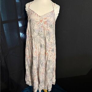 Cynthia Rowley Cream Slip Dress with Coral and Sage Leaf Print